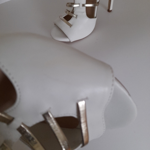 White and Gold Strappy Sandals - Picture 7 of 8